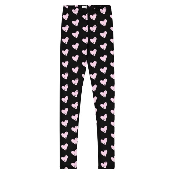 Youth Leggings with Pink Heart Pattern, Black Yoga Leggings - Image 5