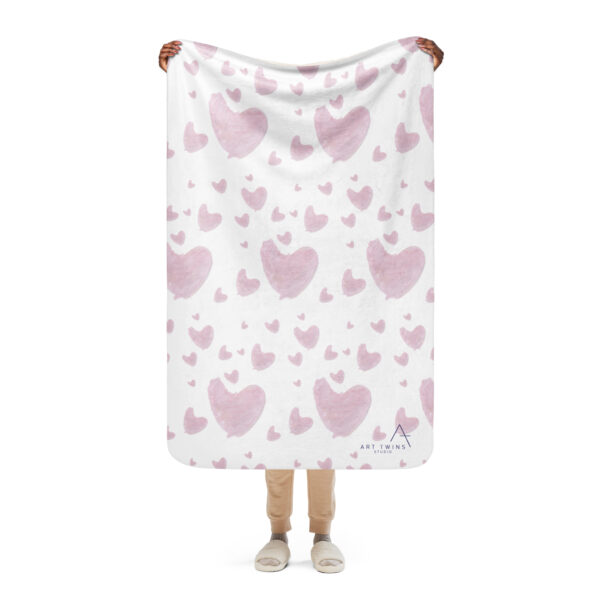 Watercolor Hearts Sherpa Throw Blanket Wrap